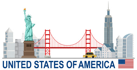 United states of america with landamrks illustrationのイラスト素材