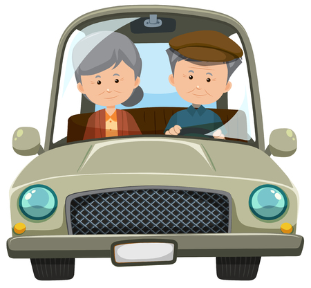An Old Couple Driving a Car illustrationのイラスト素材