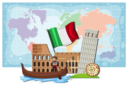 An Italy Landmark and Map illustrationのイラスト素材