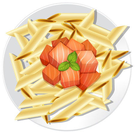 Panne Pasta with Salmon illustrationのイラスト素材