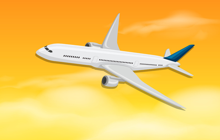 large airplane flying in a sunset illustrationのイラスト素材