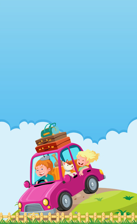 A Couple on Road Trip with Pet illustrationのイラスト素材