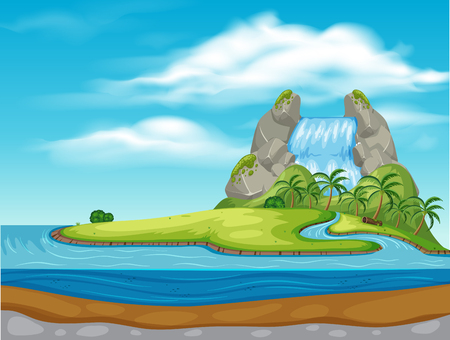 A Waterfall on Beautiful Island illustrationのイラスト素材