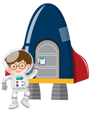 An astronaut and rocket illustrationのイラスト素材