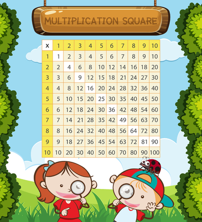 Math Multiplication Square with Kids illustrationのイラスト素材