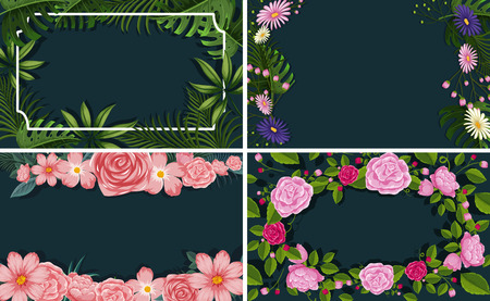 A Set of Flower Leaf Border illustrationのイラスト素材