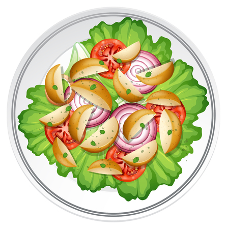 Salad with potato onion and tomato illustrationのイラスト素材
