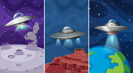 A Set of Space and UFO illustrationのイラスト素材