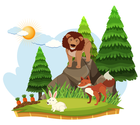 Exotic Animals in Nature illustrationのイラスト素材