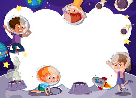 Kids playing in space template illustrationのイラスト素材