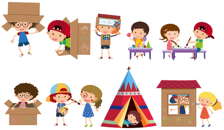 Set of children playing illustrationのイラスト素材