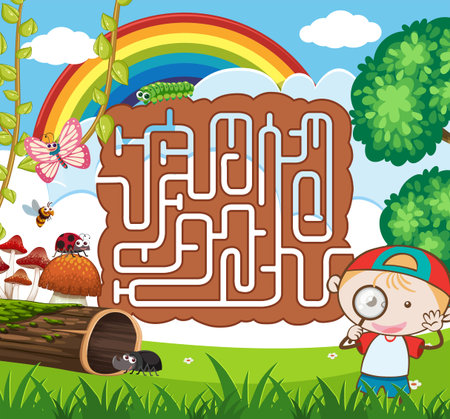 Nature maze puzzle game template illustrationのイラスト素材