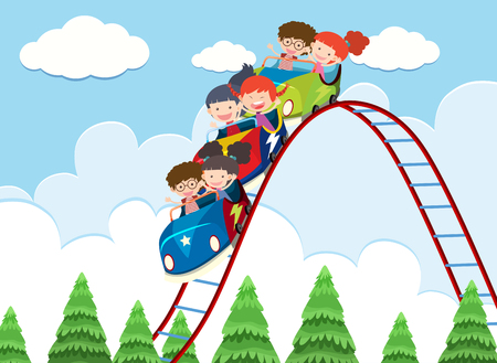 Children riding roller coaster illustrationのイラスト素材