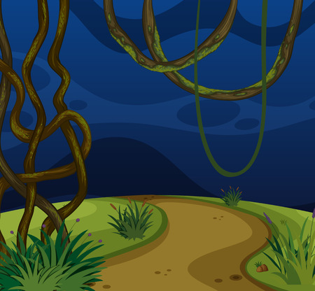 A beautiful nature road at night illustrationのイラスト素材