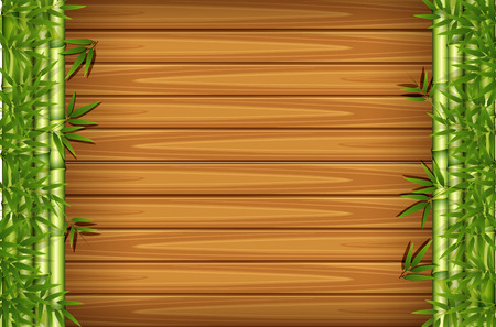 A wooden background with bamboo illustrationのイラスト素材