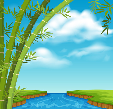 An asian nature landscape illustrationのイラスト素材