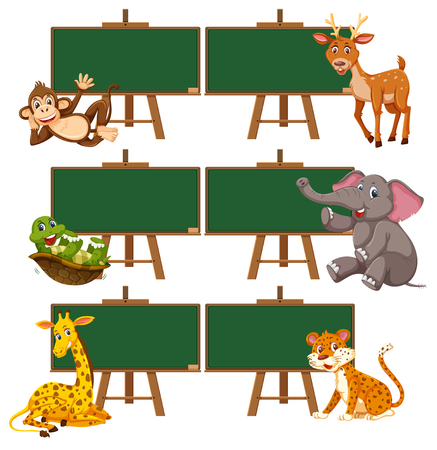 A set of animals and blackboard illustrationのイラスト素材