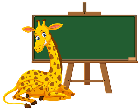 A giraffe and blank blackboard illustrationのイラスト素材