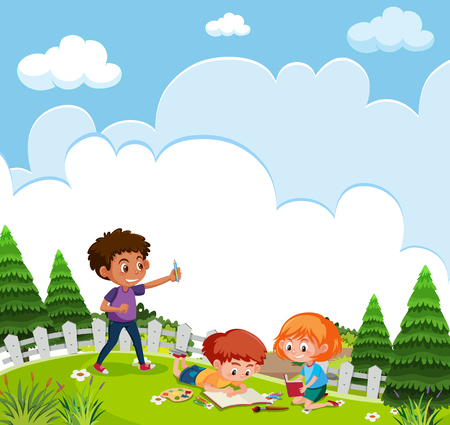 Children drawing nature art illustrationのイラスト素材
