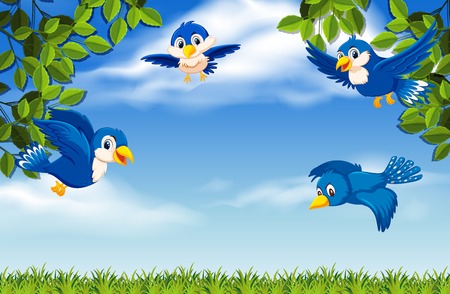 Birds flying on the sky illustrationのイラスト素材