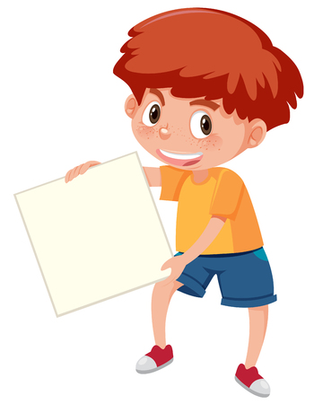 A boy holding the white paper illustrationのイラスト素材