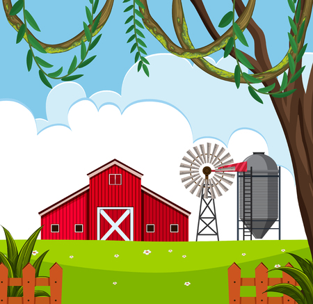A rural barn house landscape illustrationのイラスト素材