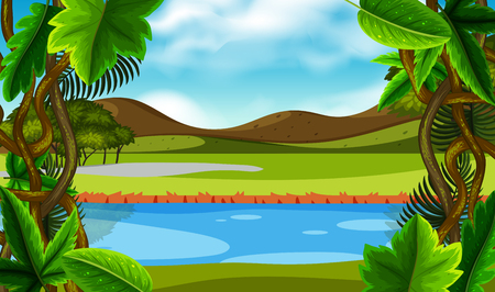 River green nature scene  illustrationのイラスト素材