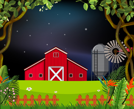 barn scene at night illustrationのイラスト素材