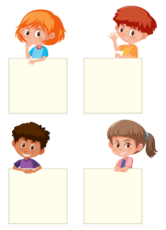 Children holding blank papers illustrationのイラスト素材