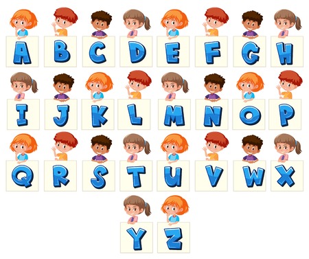 Set of children holding letters illustrationのイラスト素材