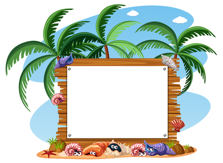 A wooden summer board illustrationのイラスト素材