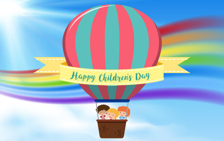 Happy childrens day hot air balloon concept illustrationのイラスト素材
