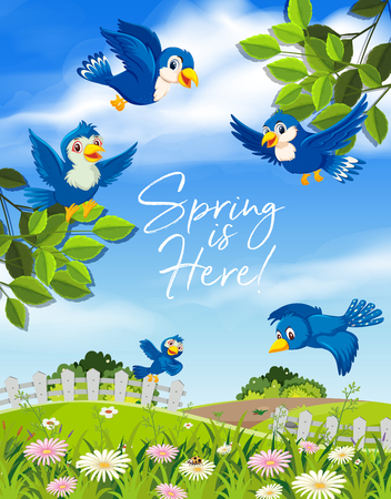 Spring is here blue bird  illustrationのイラスト素材