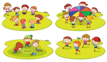 A set of children playing at playground illustrationのイラスト素材