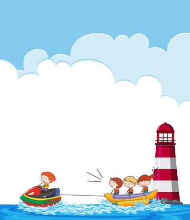 Children on banana boat template illustrationのイラスト素材