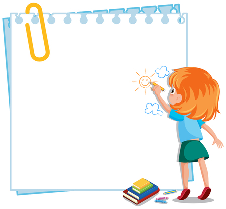 A note paper and girl illustrationのイラスト素材