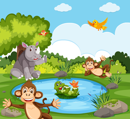 Wild animals in the nature illustrationのイラスト素材