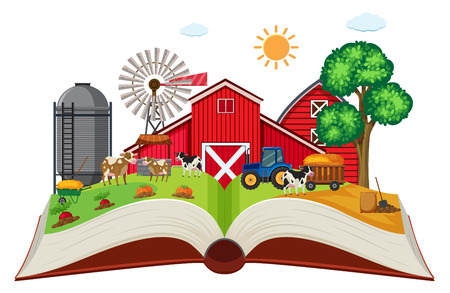 Farmland on open book illustrationのイラスト素材