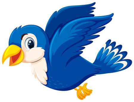 A cute blue bird flying illustrationのイラスト素材