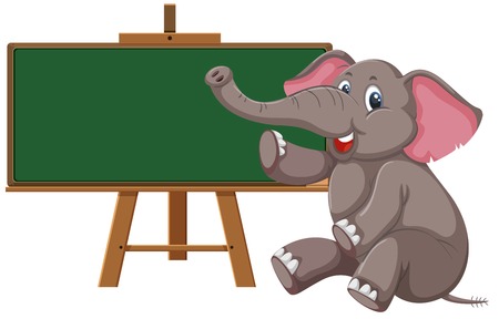 Elephant and blackboard banner illustrationのイラスト素材