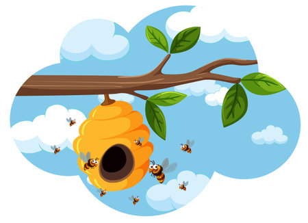 A beehive on the tree branch illustrationのイラスト素材