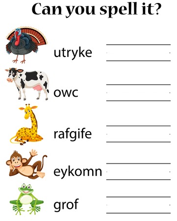 Can you spell it animal sheets illustrationのイラスト素材