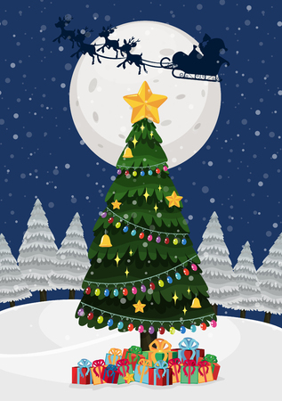 A christmas tree at night illustrationのイラスト素材