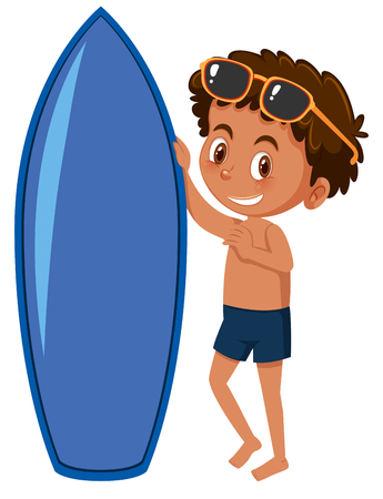 A young surfer on white background illustrationのイラスト素材