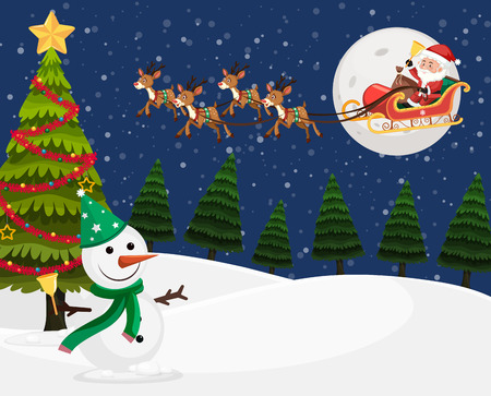 Christmas winter night background illustrationのイラスト素材