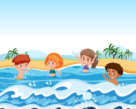 Children on summer holiday illustrationのイラスト素材