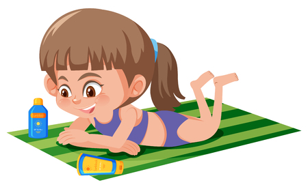 A girl tanning on the towel illustrationのイラスト素材