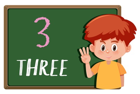 A boy with number hand  gesture illustrationのイラスト素材