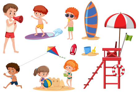People at the beach set illustrationのイラスト素材