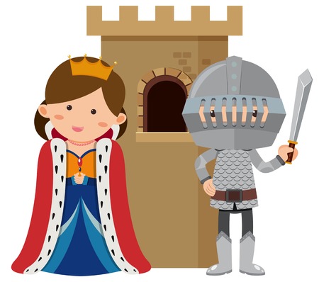 Princess and knight at castle illustrationのイラスト素材